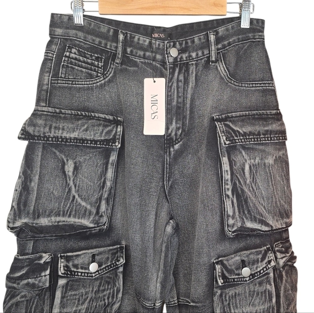 Micas Ombre Gray Multi Pocket Wide Leg Utility Cargo Jeans NWT Size Large - Picture 6 of 13